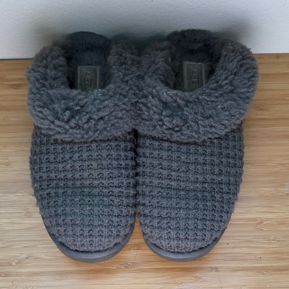 UGG Charcoal Gray Knit Shearling Slide Slippers